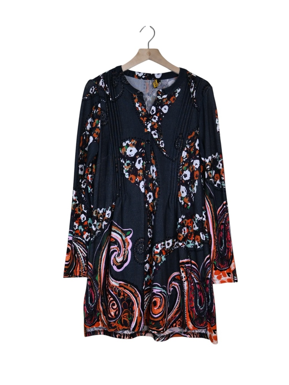Reborn Women's L Long Sleeve Paisley Tunic Dress